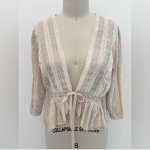 4 Love and Liberty Johnny Was Tie Cropped Jacket Nude Pink Velvet Eyelet Lace S